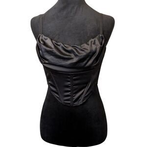 Urban Outfitters Lexi Black Satin Cowl Neck Corset Top Size Small Coquette